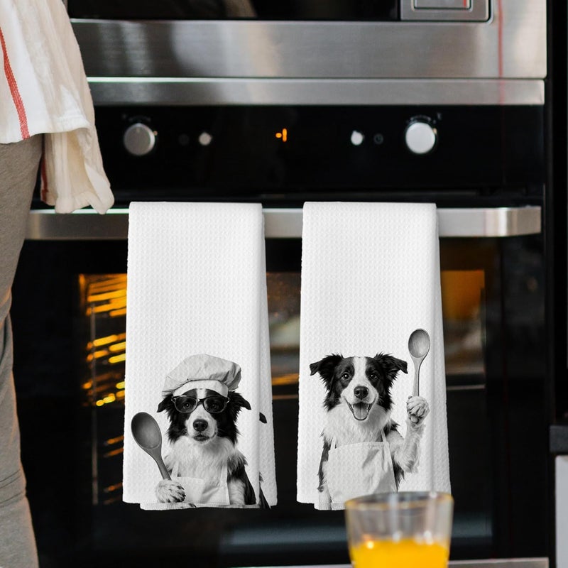 Mcehtle Funny Border Collie Kitchen Towels Set of 2, Dog Kitchen Accessories, Dog Chef Gift Hand Towel, Gifts for Dogs Mom Lovers Women, Dining Room Decorative Tea Towel Dish Towels 16x24 Inch - Image 2